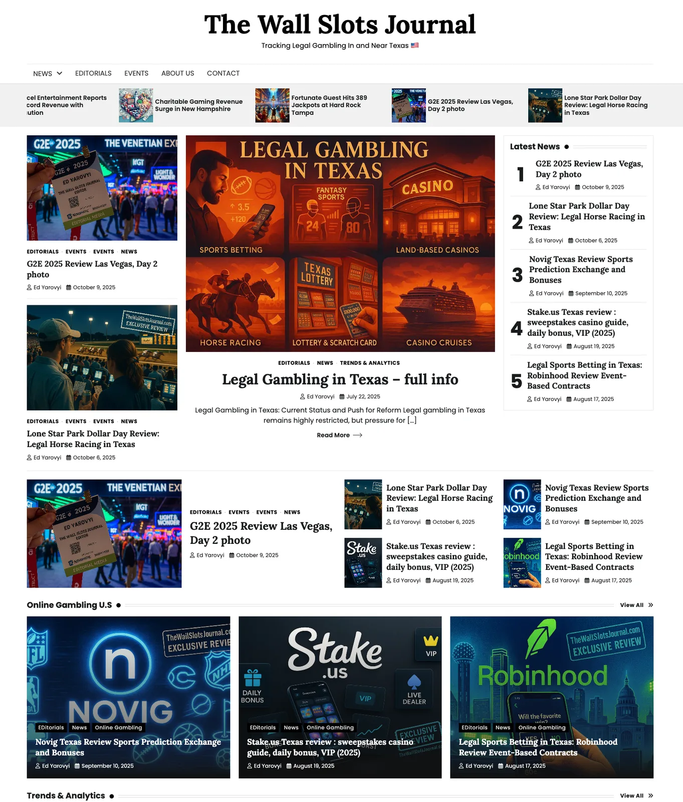 The Wall Slots Journal — gambling news website built by digital marketing agency in Dallas TX
